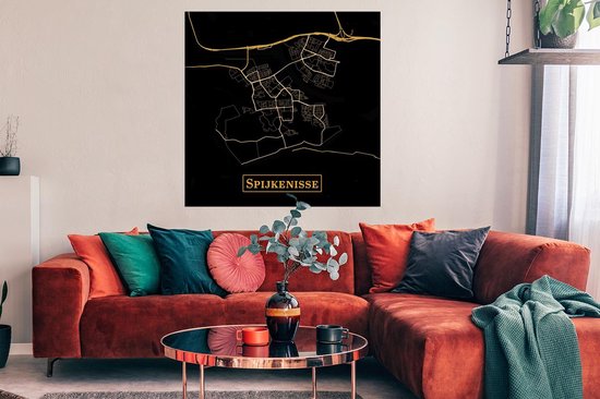 Poster Carte - Spijkenisse - Or - Zwart - 100x100 cm XXL