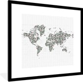 Fotolijst incl. Poster - Wereldkaart - Bladeren - Roze - 40x40 cm - Posterlijst
