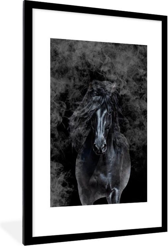 Fotolijst incl. Poster - Paard - Zwart - Rook - 80x120 cm - Posterlijst