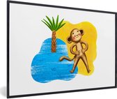 Fotolijst incl. Poster - Aap - Strand - Palmboom - Zee - 120x80 cm - Posterlijst
