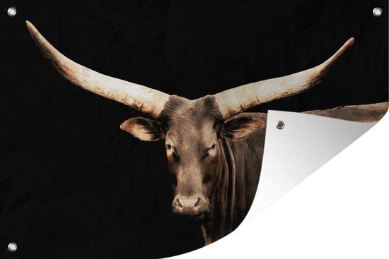 Muurdecoratie Koe - Watussi - Afrika - 180x120 cm - Tuinposter - Tuindoek - Buitenposter