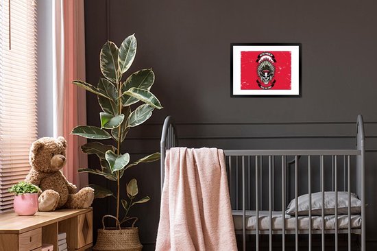 Fotolijst incl. Poster - Doodskop - Indianentooi - Vintage - Tekening - 40x30 cm - Posterlijst