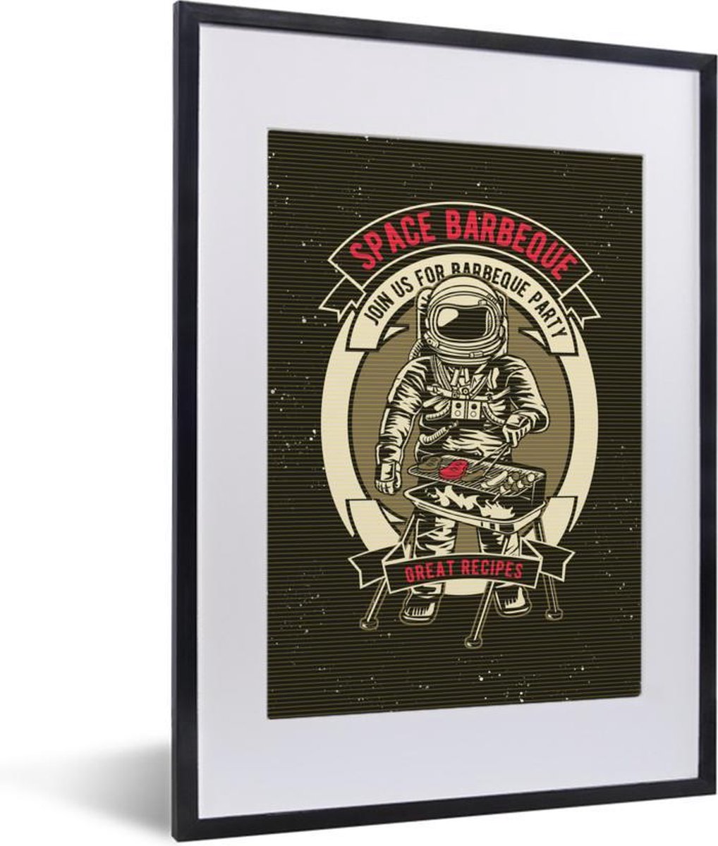 Poster in lijst - Fotolijst 30x40 cm - Posters - Vintage - Astronaut - BBQ - Posterlijst z