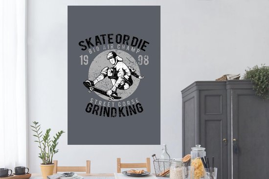 Poster Skateboard - Man - Vintage - 120x180 cm XXL - Vaderdag cadeau - Geschenk - Cadeautje voor hem - Tip - Mannen