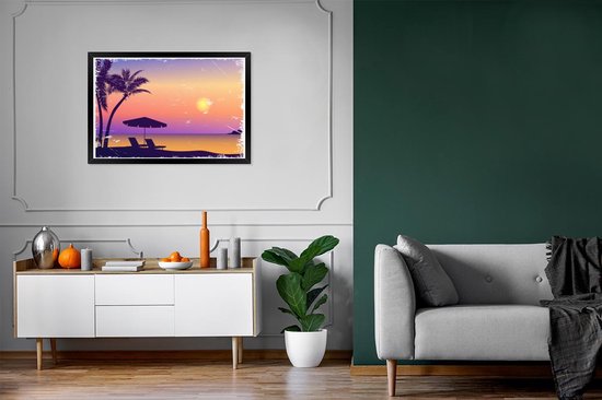 Cadre photo avec affiche - Plage - Chaise - Parasol - Nuit - 120x80 cm - Cadre pour affiche
