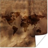 Affiche Carte du Wereldkaart - Rétro - Marron - 75x75 cm