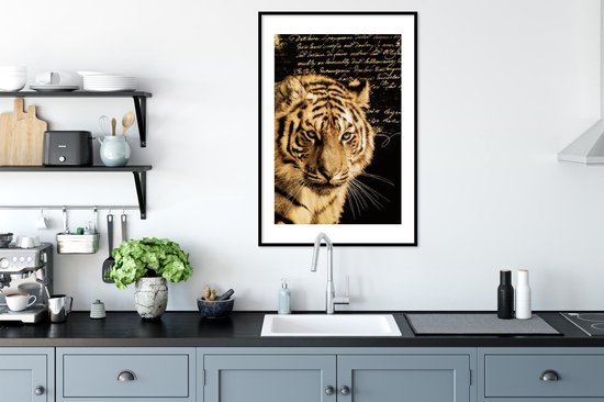Fotolijst incl. Poster - Tijger - Tekst - Goud - 60x90 cm - Posterlijst