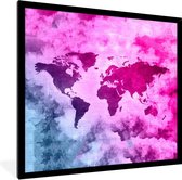 Fotolijst incl. Poster - Wereldkaart - Roze - Abstract - 40x40 cm - Posterlijst
