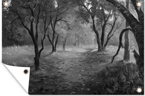 Tuinposter - Tuindoek - Tuinposters buiten - Een illustratie van een bos in de herfst - zwart wit - 120x80 cm - Tuin