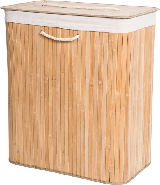Decopatent Bamboe Wasmand - Dubbele Wasmand met deksel - Opvouwbaar - 110 L - Naturel