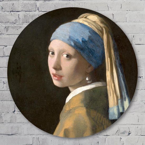Muurcirkel ⌀ 50 cm - Meisje met de parel – Johannes Vermeer - Aluminium Dibond - Mensen - Rond Schilderij - Wandcirkel - Wanddecoratie