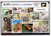 Babydieren en hun moeders – Luxe postzegel pakket (A6 formaat) : collectie van 50 verschillende postzegels van babydieren en hun moeders – kan als ansichtkaart in een A6  envelop -