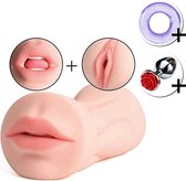 LoveVlijt® - Chantal 2-in-1 Masturbator - Mond & Vagina - Stimulerende tong - Kunst Vagina - Blowjob - Deepthroat - Vagina - Pocket Pussy voor Mannen - Inclusief Analplug en Cockring
