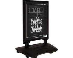 Stoepbord Deluxe B2 zwart spatwaterdicht reclamebord dubbelzijdig met watervoet