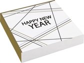 servetten Happy New Year 16,5cm papier 20 stuks wit/goud