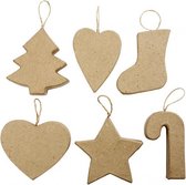 ornamenten Kerst papier-mach√© 7-8 cm bruin 6 stuks