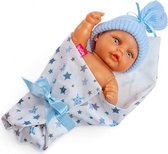 babypop met slaapzak meisjes 25 cm wit/blauw 4-delig