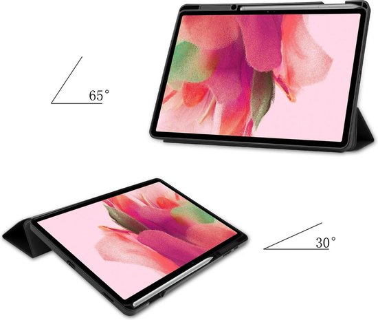 Samsung Galaxy Tab S7 FE cas 12.4 pouces boîtier Zwart - Samsung Galaxy Tab S7 FE Couverture Hardcover Bookcase cas prédécoupées S Pen - Zwart