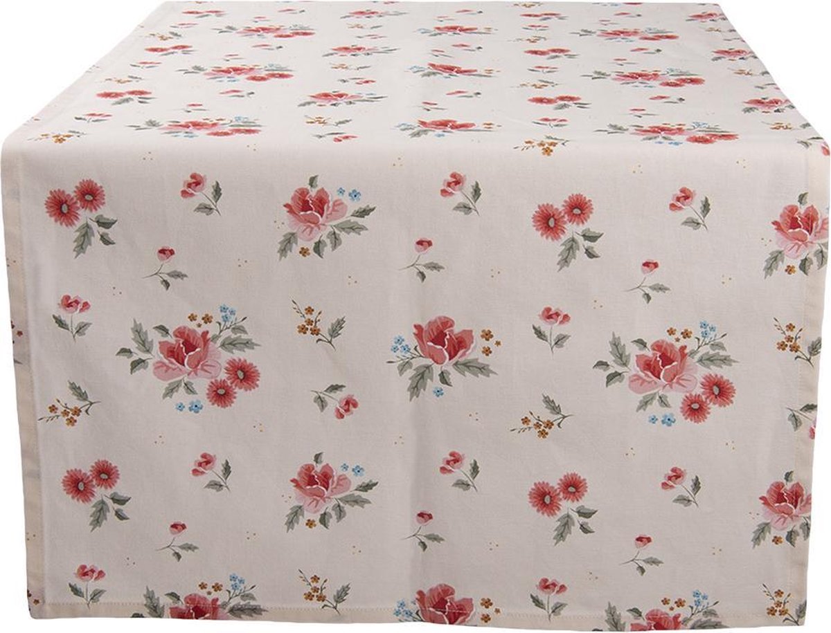 Clayre & Eef Tafelloper 50x140 cm Beige Katoen Rozen
