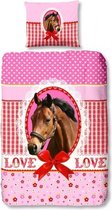 dekbedovertrek My Horse meisjes 135x200 cm katoen roze