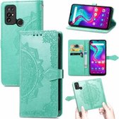 Voor Doogee X96 Pro Mandala Bloem Reliëf Horizontale Flip Lederen Case met Houder & Drie Kaartsleuven & Portemonnee & Lanyard (Groen)