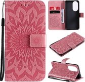 Voor Huawei P50 Zon Embossing Patroon Horizontale Flip Lederen Case met Kaartsleuf & Houder & Portemonnee & Lanyard (Roze)