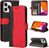 Zakelijke stiksels-kleur horizontale flip PU lederen tas met houder & kaartsleuven & fotolijst voor iPhone 13 Pro Max (rood)