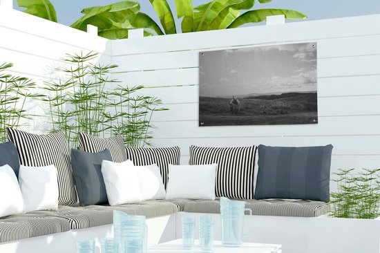 Décoration de jardin Espace nature avec montagnards écossais - noir et blanc - 60x40 cm - Poster jardin - Toile jardin - Poster extérieur