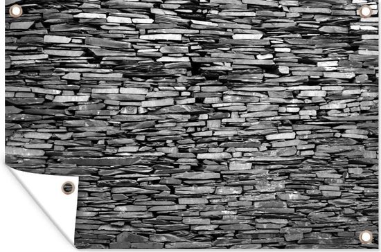 Muurdecoratie Grijze gekleurde stenen muur - zwart wit - 180x120 cm - Tuinposter
