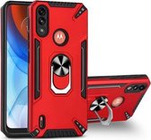 Voor Motorola Moto E7 Power PC + TPU-beschermhoes met 360 graden draaibare ringhouder (rood)