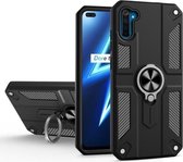 Koolstofvezelpatroon PC + TPU-beschermhoes met ringhouder voor OPPO Realme 6 (zwart)