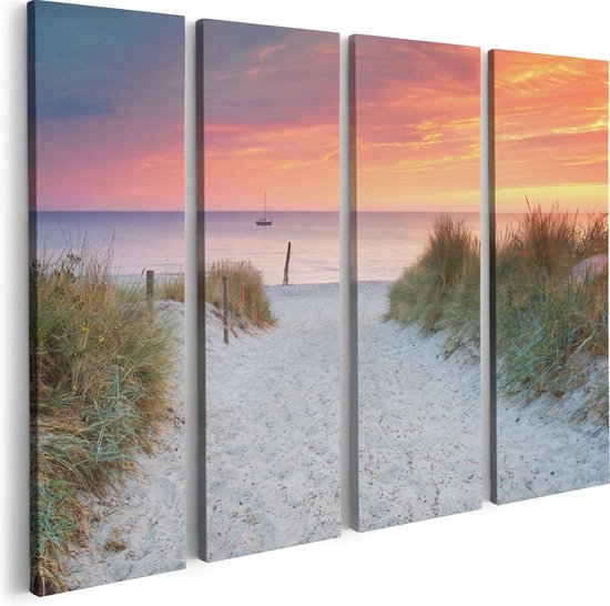 Artaza Canvas Schilderij Vierluik Strand En Duinen Bij Zonsondergang - 80x60 - Foto Op Canvas - Canvas Print