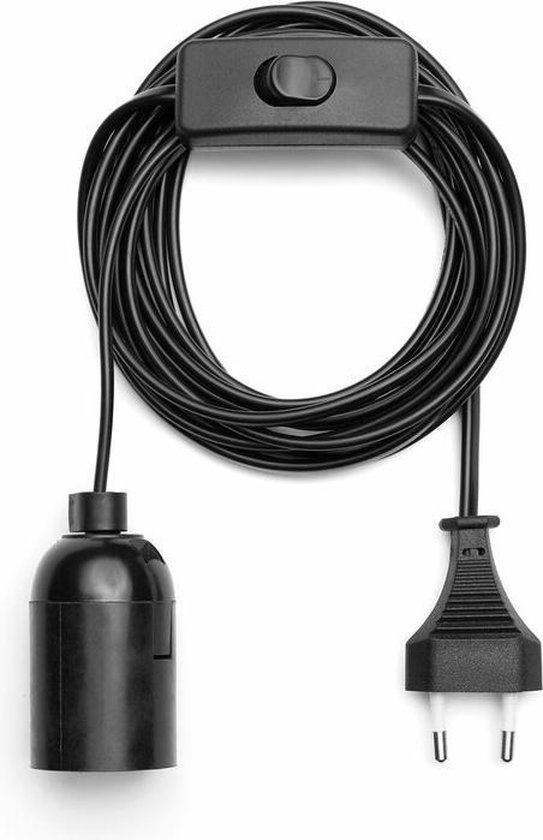 Drama hoed tyfoon Hanglamp zwart E27 met 3,5 meter kabel, schakelaar en Stekker | bol.com