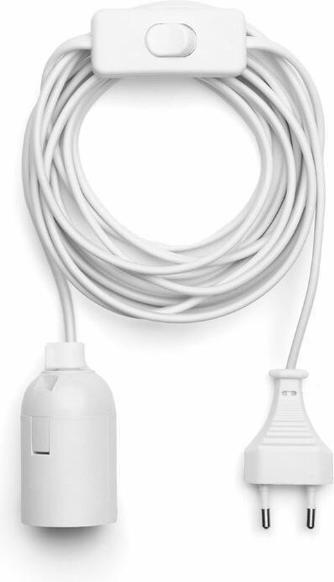 Lampe à suspension blanche E27 avec câble de 3,5 mètres, interrupteur et prise