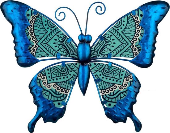 Vlinder | metaal & glas | paisley | blauw | L | 30x24