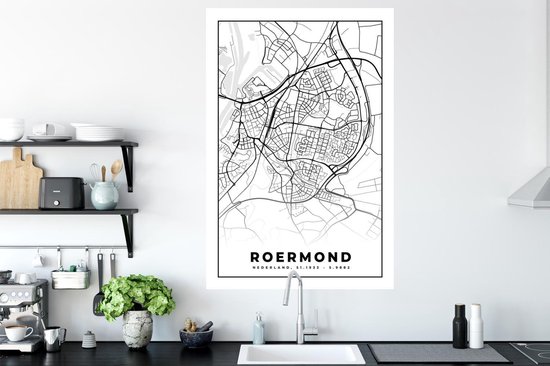 Stickers muraux - Film autocollant - Carte - Roermond - Zwart - Wit - 80x120 cm - Film adhésif - Stickers muraux Chambre d'enfant - Papier peint autocollant - Papier peint autocollant - Film autocollant