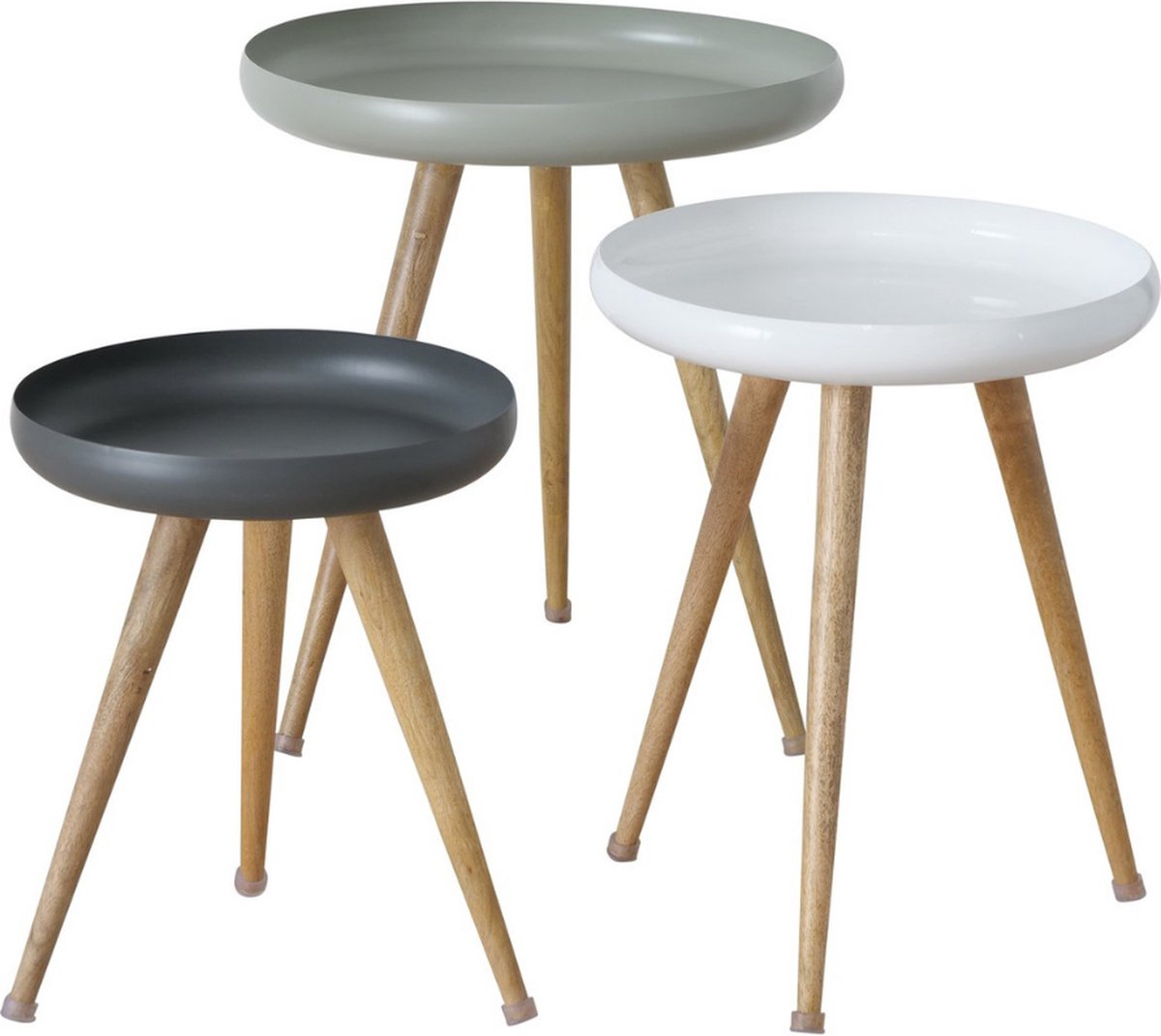 Dulaire Driepoot Bijzettafel Rond set van 3 grijs