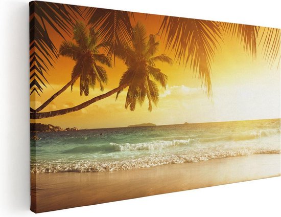 Artaza Canvas Schilderij Tropisch Strand Tijdens Zonsondergang  - 100x50 - Groot - Foto Op Canvas - Canvas Print