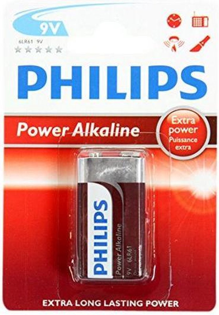 Alkalinebatterij Philips 6LR61 9V