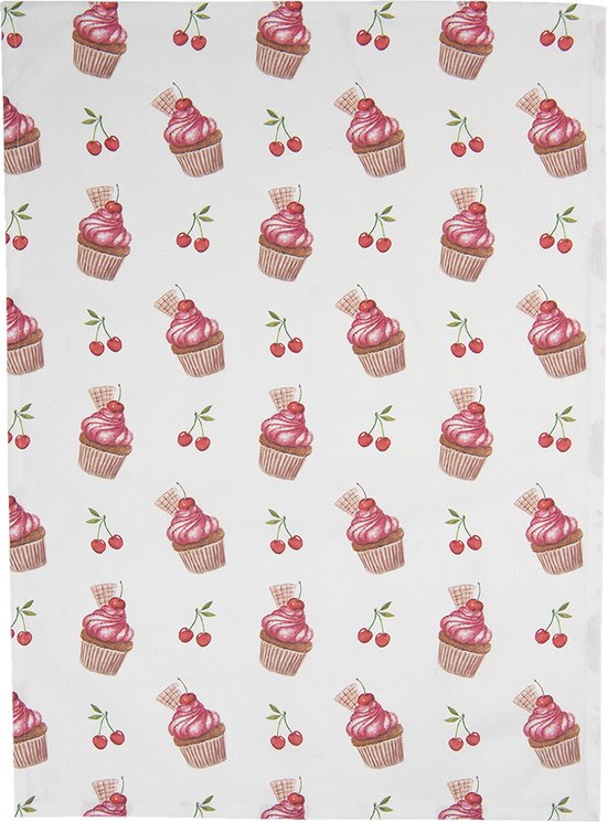 Clayre & Eef Torchon 50x70 cm Rouge Blanc Coton Cupcakes Torchon de cuisine