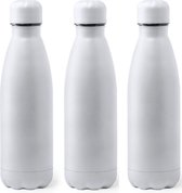 3x Stuks Rvs waterfles/drinkfles wit met schroefdop 790 ml - Sportfles - Bidon