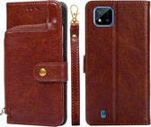 Voor Realme C20 Ritstas PU + TPU Horizontale Flip Lederen Case met Houder & Kaartsleuf & Portemonnee & Lanyard (Bruin)