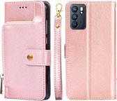 Voor OPPO Reno6 Ritstas PU + TPU Horizontale Flip Lederen Case met Houder & Kaartsleuf & Portemonnee & Lanyard (Rose Goud)