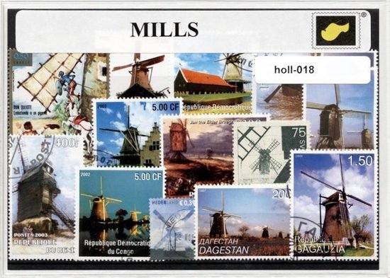 Afbeelding van het spel Molens - Typisch Nederlands postzegel pakket & souvenir. Collectie met verschillende postzegels van (Nederlandse) molens – kan als ansichtkaart in een A6 envelop - authentiek cadeau - kado - kaart - molen - typisch - dutch - nederland - zaanse schans
