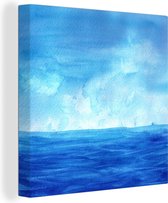 Canvas Schilderij Waterverf - Zee - Lucht - 20x20 cm - Wanddecoratie