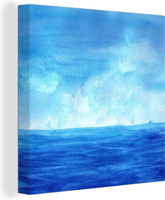 Canvas Schilderij Waterverf - Zee - Lucht - 20x20 cm - Wanddecoratie