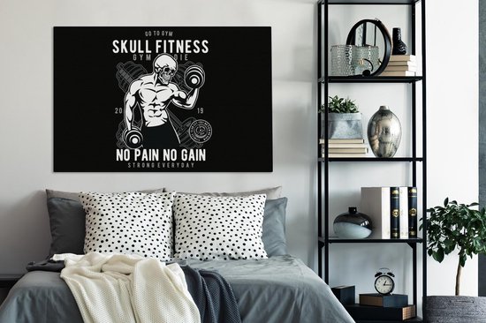 Toile Peinture Poids - Fitness - Squelette - Vintage - 140x90 cm - Décoration murale - Cadeau Vaderdag - Cadeau - Cadeau pour Lui - Astuce - Homme