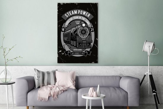 Tableau sur toile Train - Lettres - Vintage - 80x120 cm - Décoration murale - Cadeau Vaderdag - Cadeau pour lui - Astuce - Homme