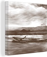 Canvas Schilderij Boot - Zee - Zwart - Wit - 20x20 cm - Wanddecoratie