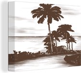 Canvas Schilderij Palmboom - Zee - Pad - 40x30 cm - Wanddecoratie